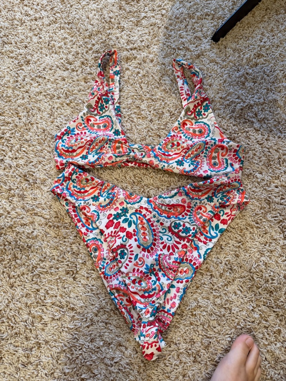 Paisley Cutout One-Piece Swimsuit in White with Multicolor Print